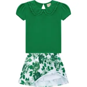 2Pc Frilled Top & Floral Skirt Set