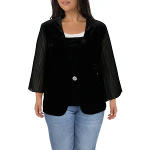 Alex Evenings Womens Plus Mixed Media Velvet Collarless Blazer