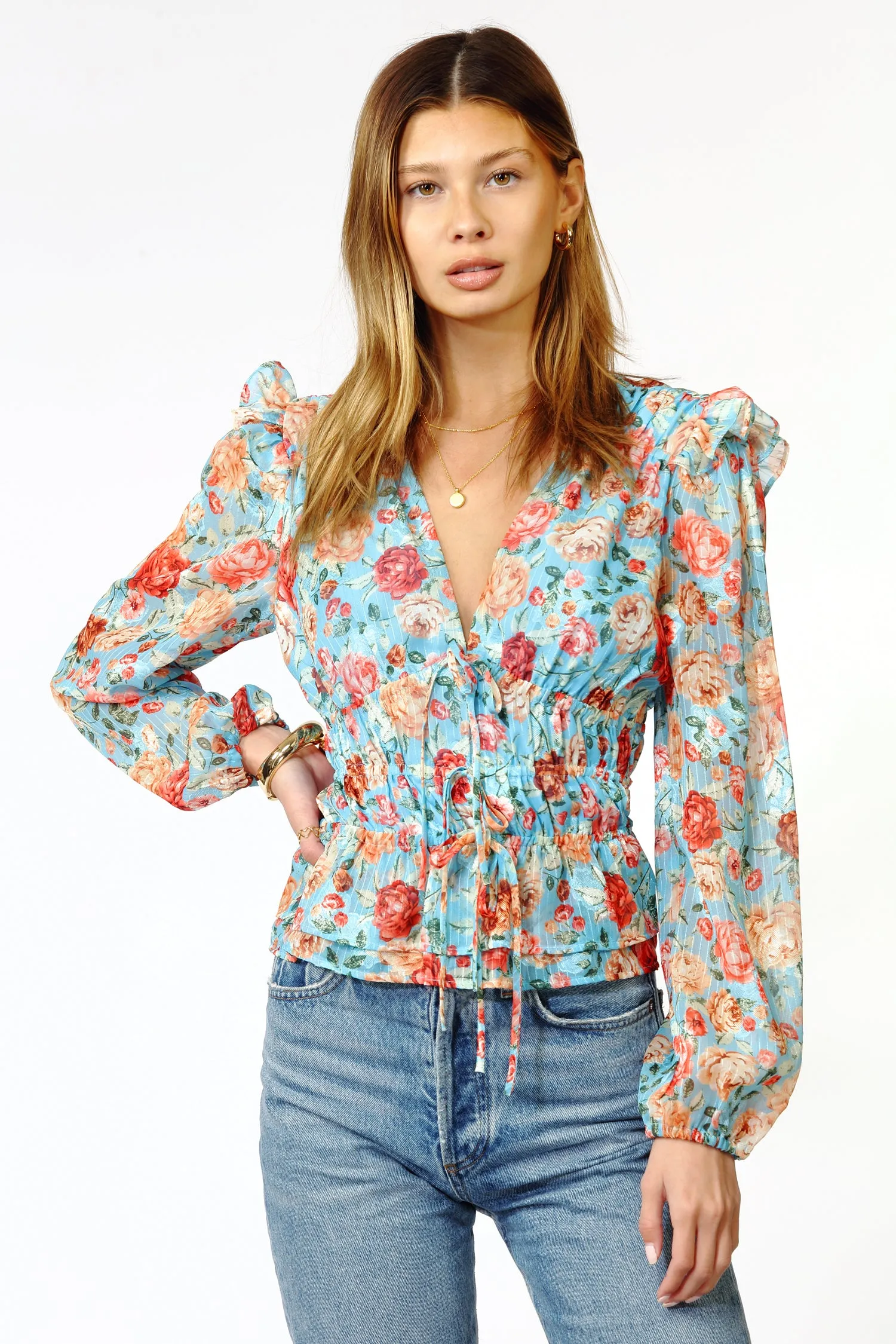 Amelia Tie Front Floral Blouse