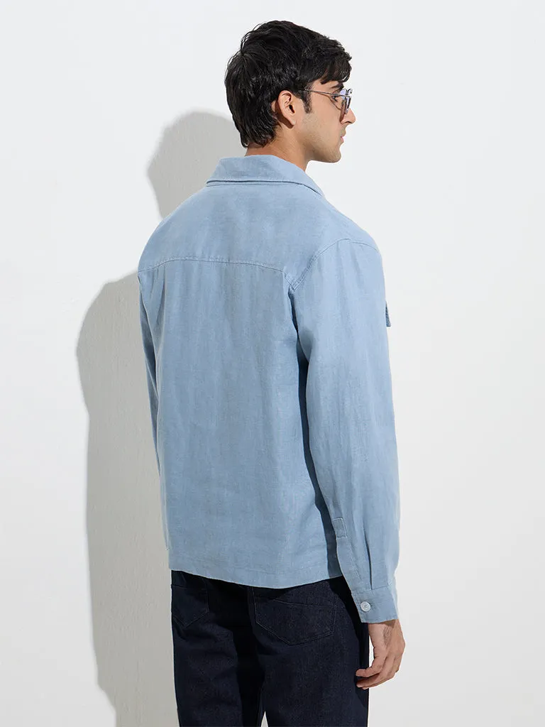 Ascot Dusty Blue Solid Relaxed-Fit Linen Jacket