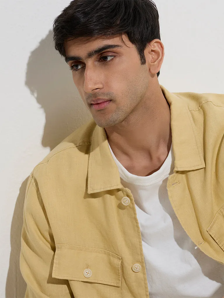 Ascot Mustard Solid Relaxed-Fit Linen Jacket