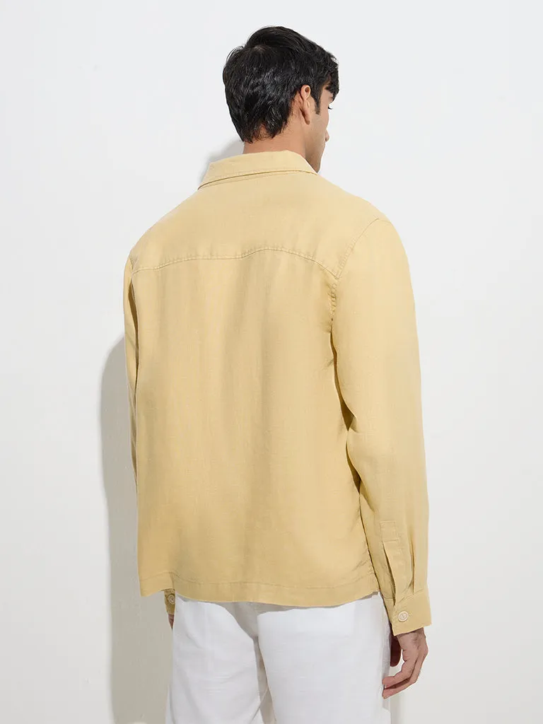 Ascot Mustard Solid Relaxed-Fit Linen Jacket