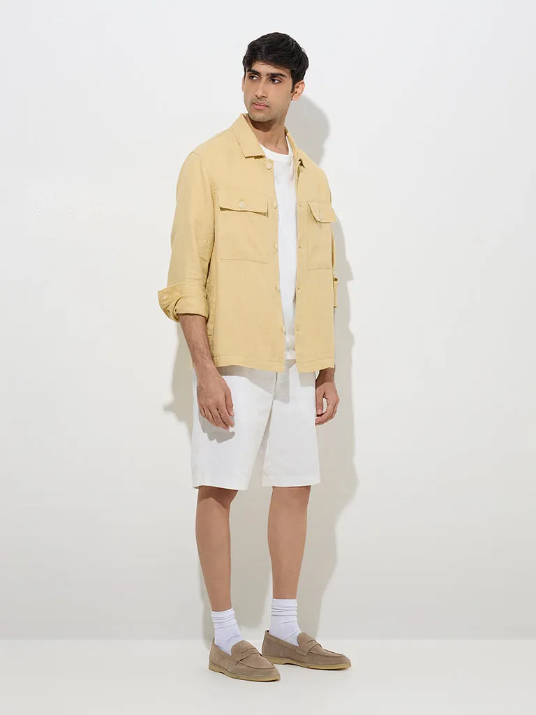 Ascot Mustard Solid Relaxed-Fit Linen Jacket
