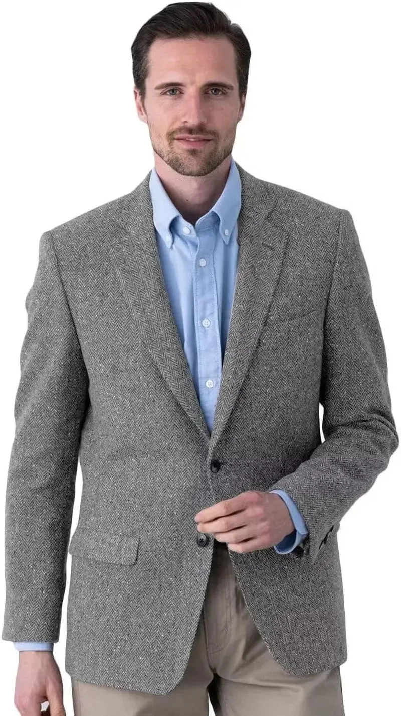 Big Men's Herringbone Tweed Blazer in British Wool Blend