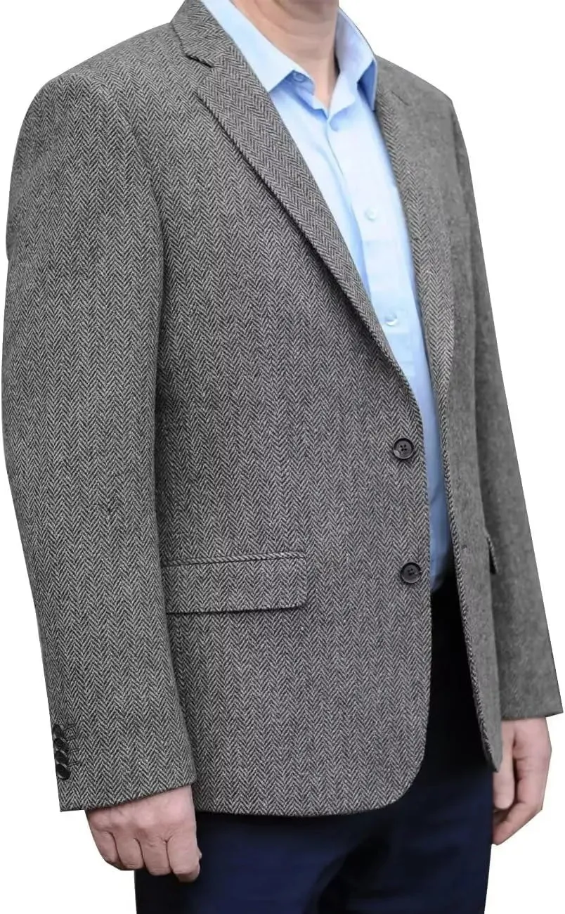 Big Men's Herringbone Tweed Blazer in British Wool Blend