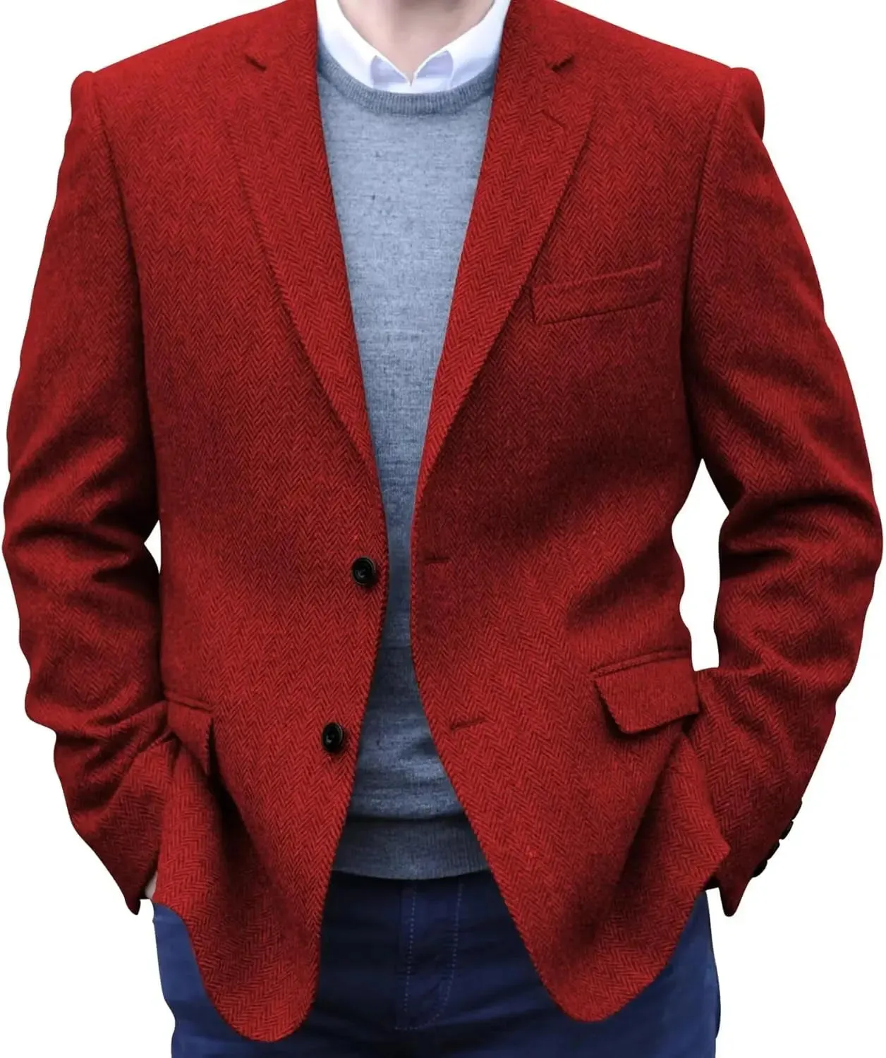 Big Men's Herringbone Tweed Blazer in British Wool Blend