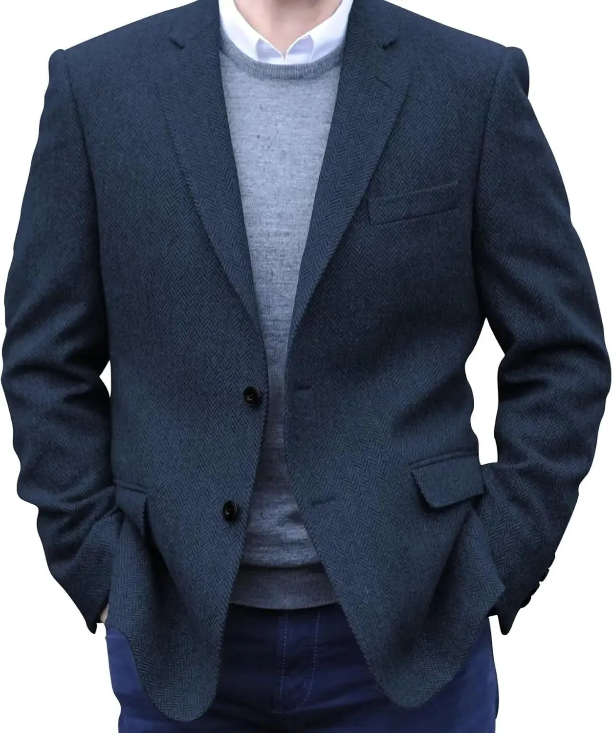 Big Men's Herringbone Tweed Blazer in British Wool Blend