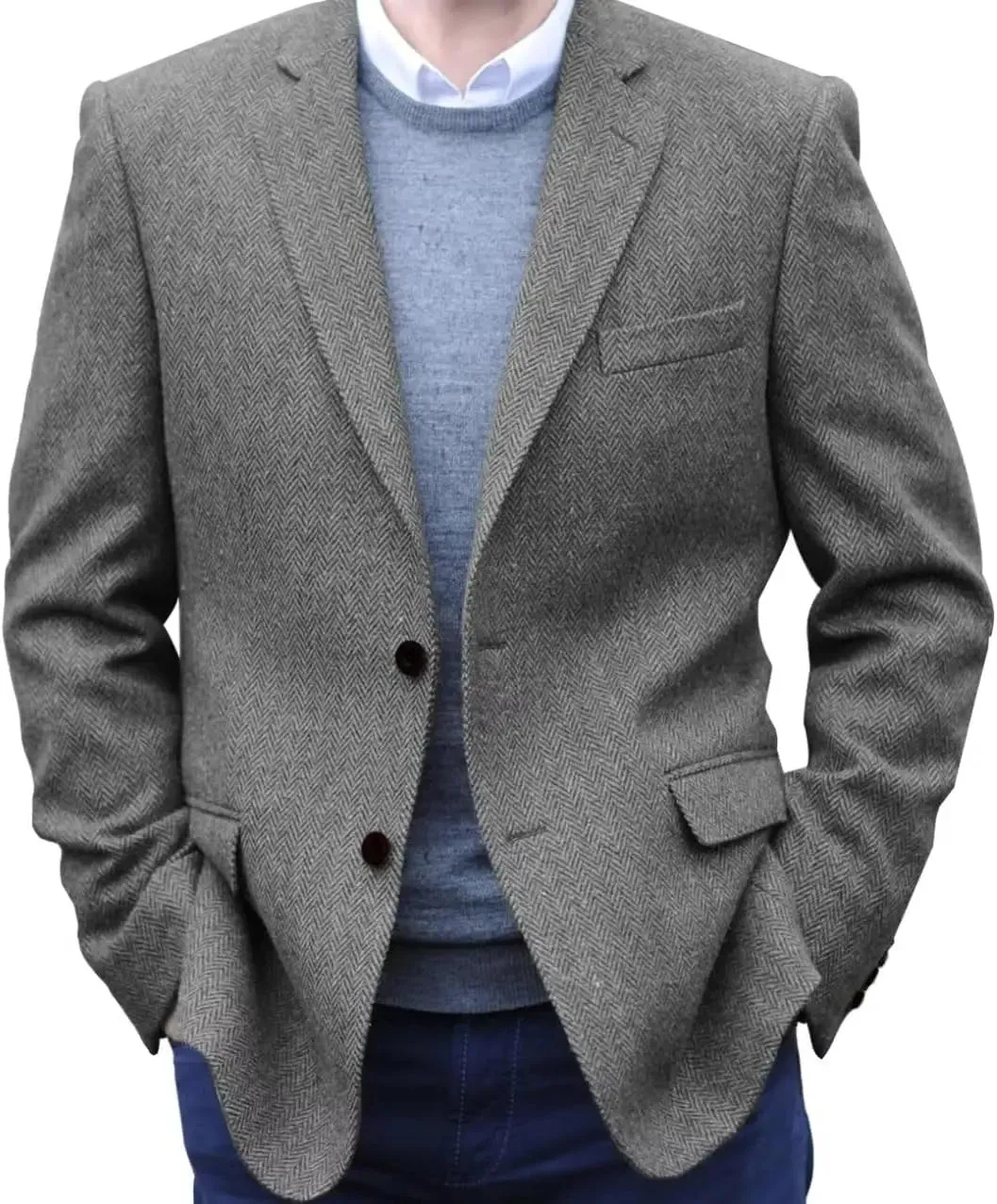 Big Men's Herringbone Tweed Blazer in British Wool Blend