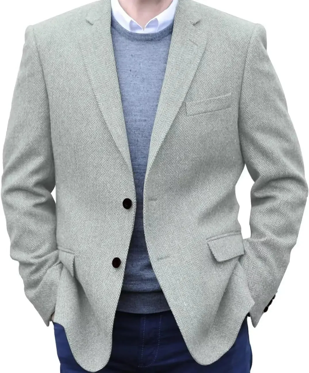 Big Men's Herringbone Tweed Blazer in British Wool Blend