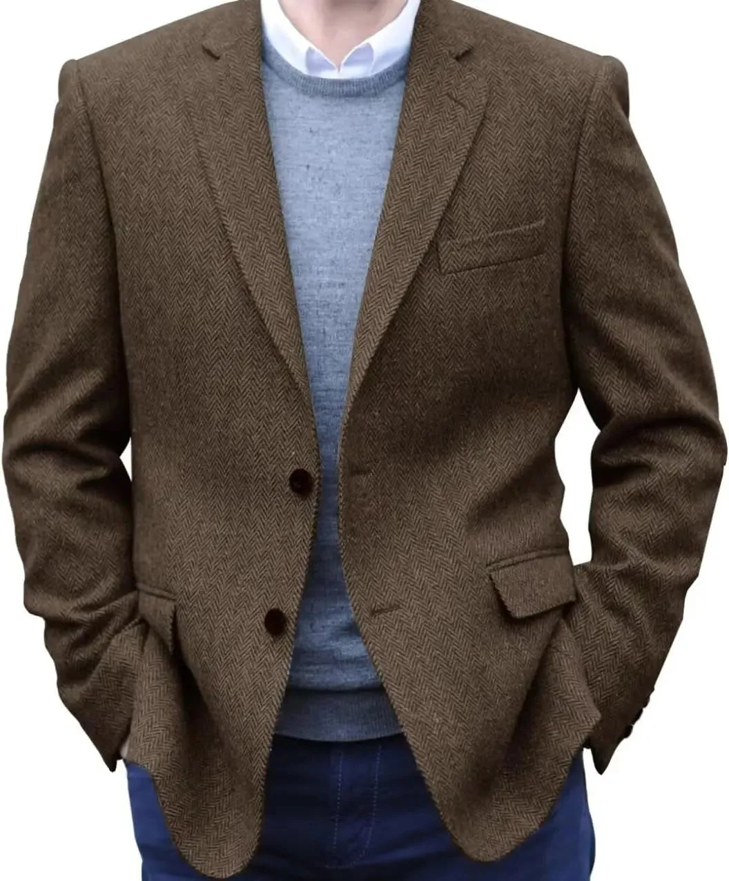 Big Men's Herringbone Tweed Blazer in British Wool Blend
