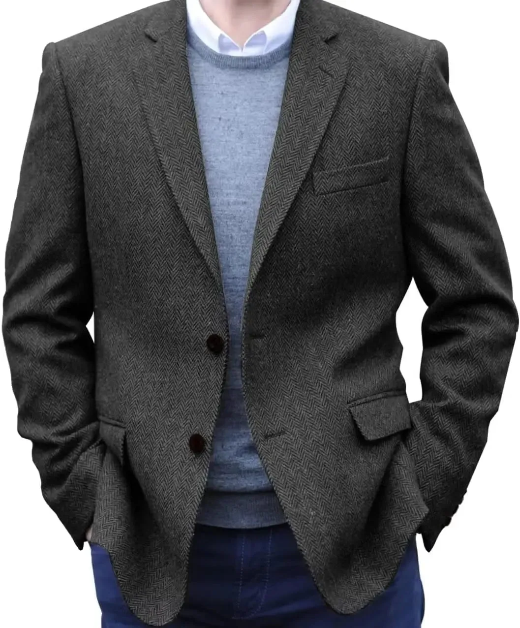 Big Men's Herringbone Tweed Blazer in British Wool Blend