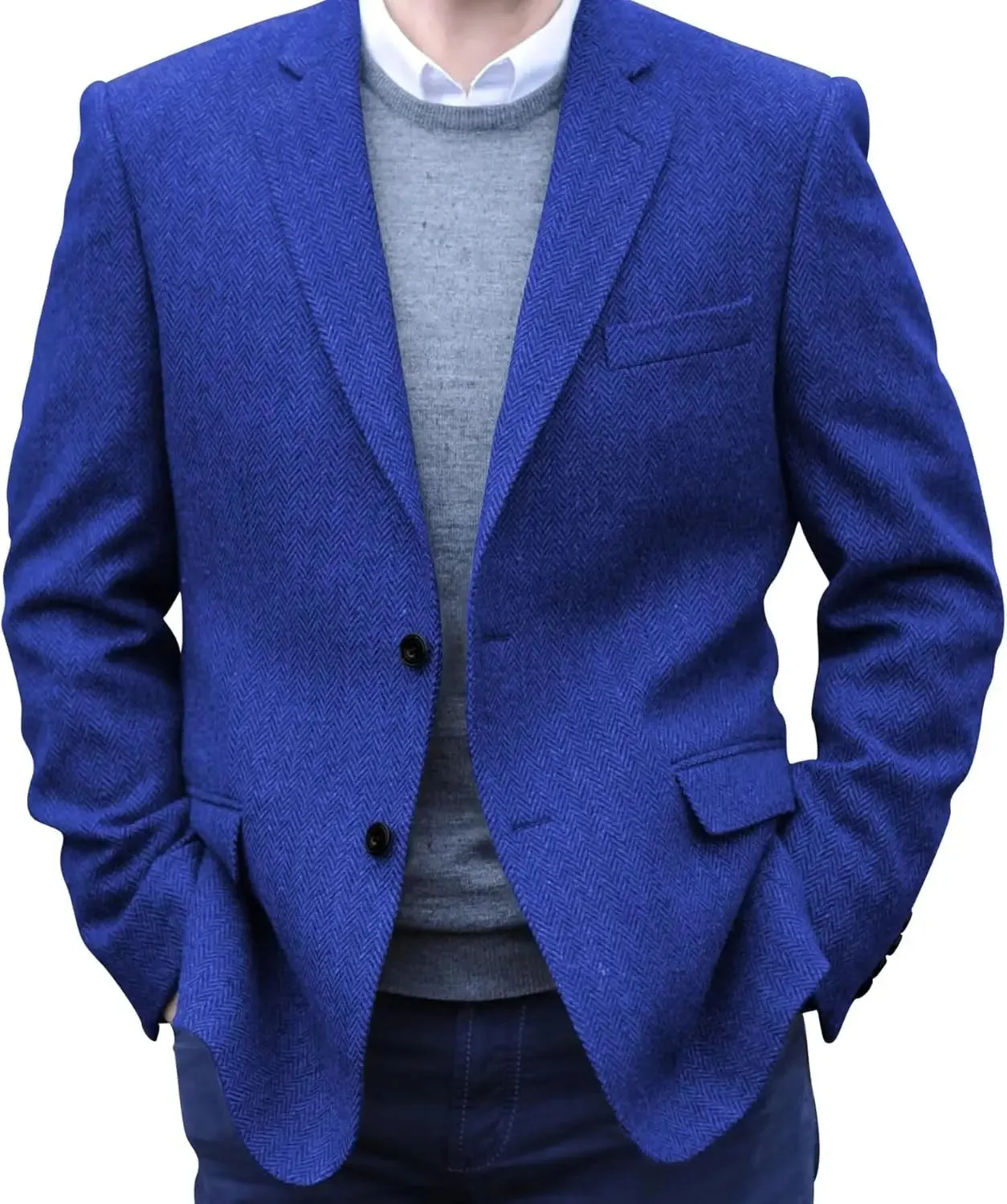 Big Men's Herringbone Tweed Blazer in British Wool Blend