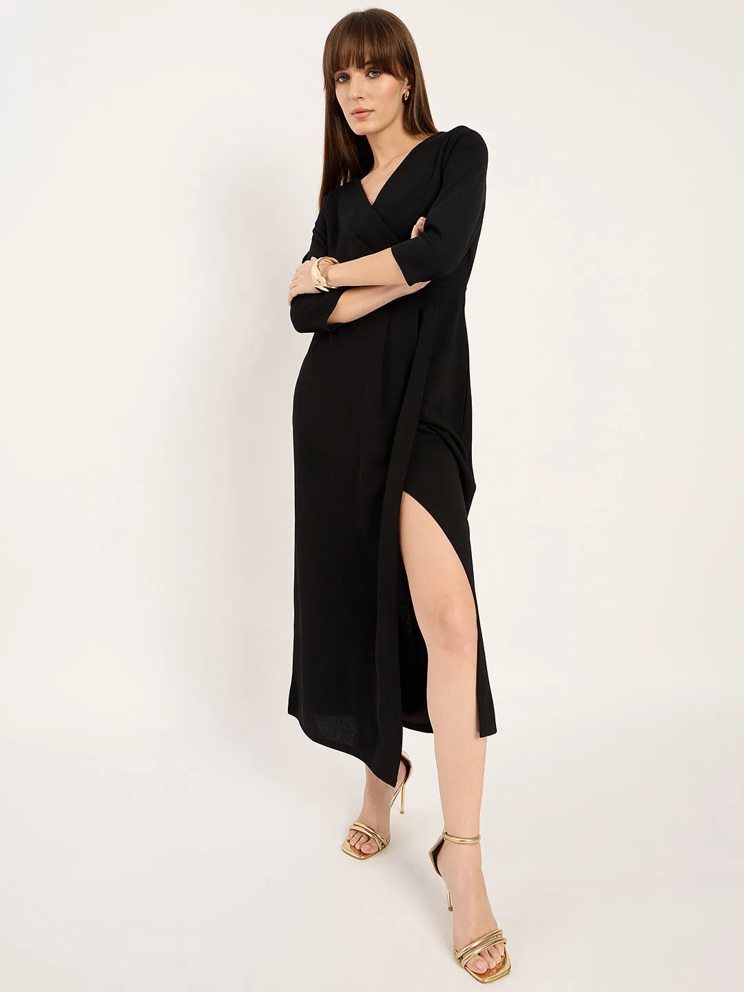 Black Fixed Wrap Maxi Dress