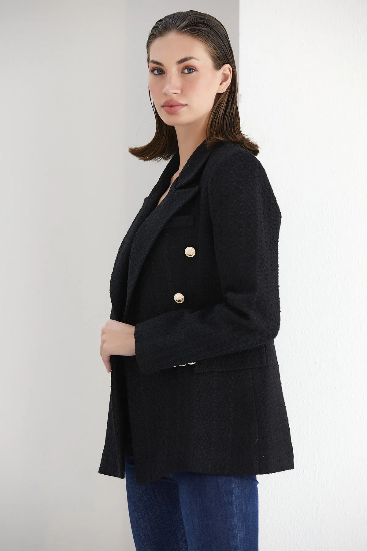 BlackTweed Double Breasted Blazer