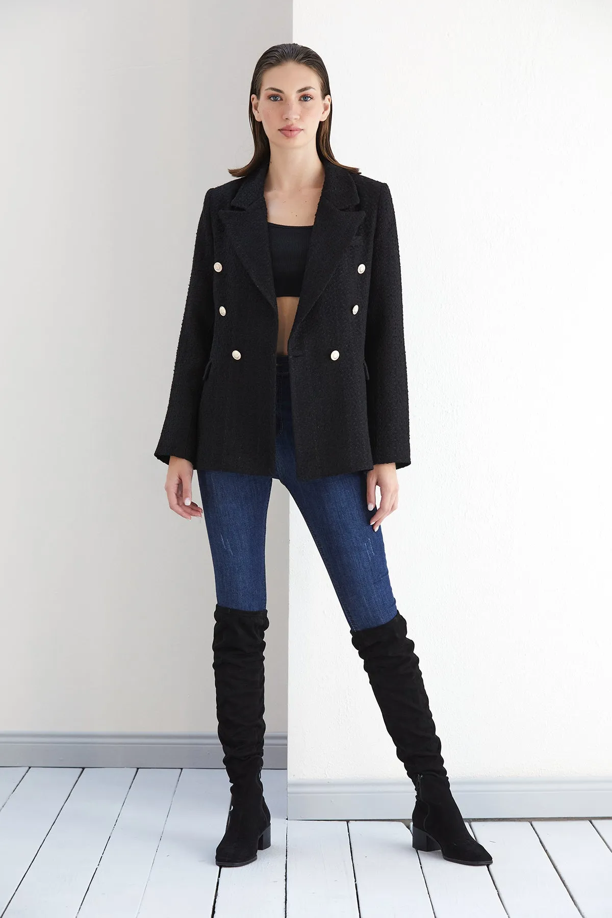 BlackTweed Double Breasted Blazer