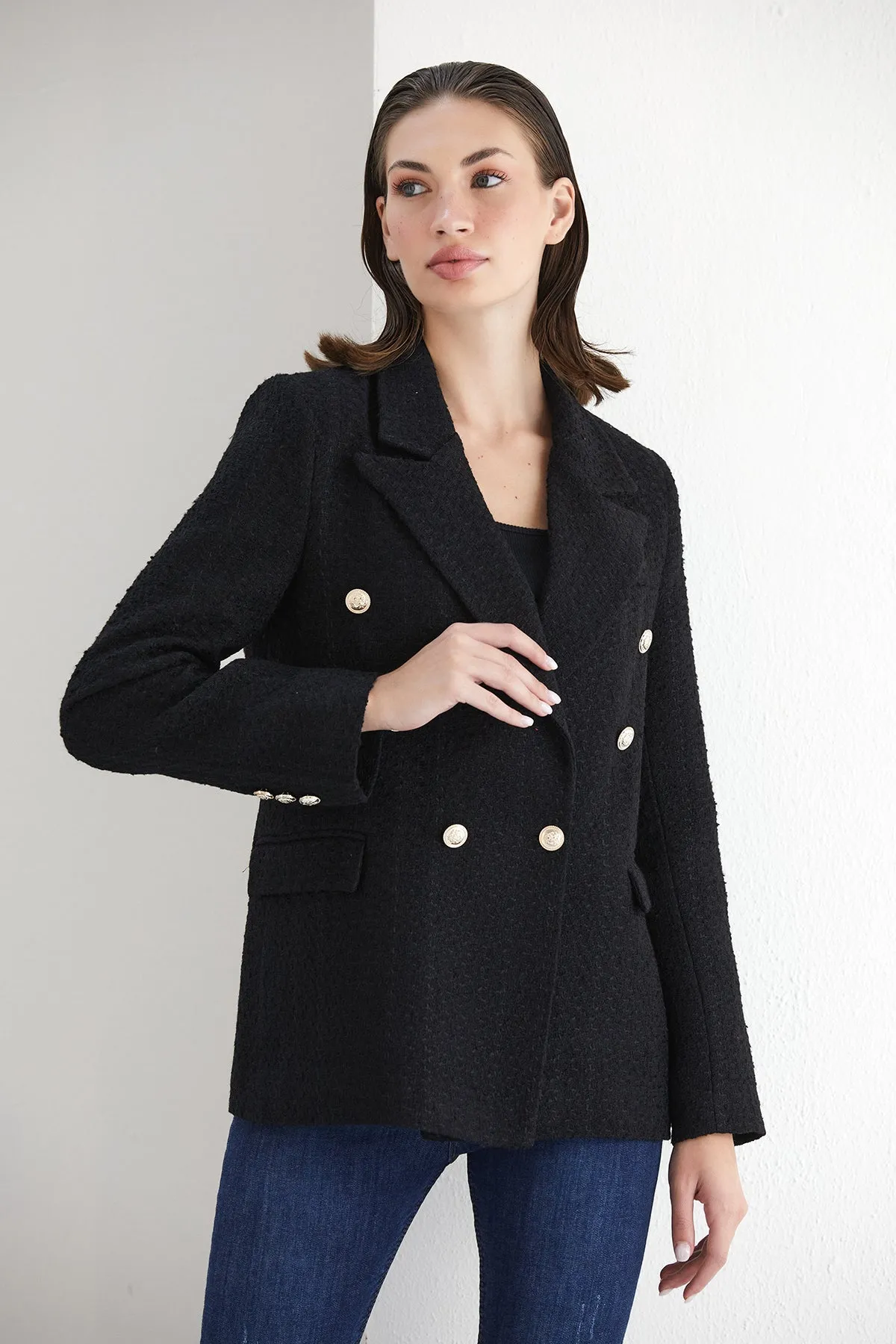 BlackTweed Double Breasted Blazer