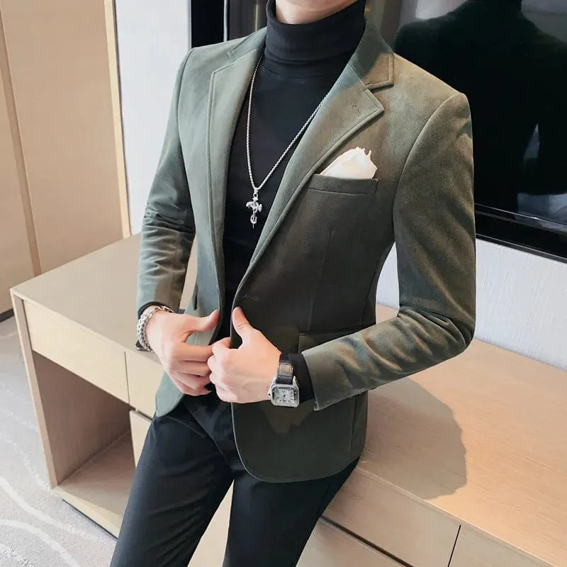 Blazer Hombre Autumn Winter New Fashion Velvet Blazer Jackets For Men Korean Luxury Clothing Slim Fit Formal Suit Coats Black