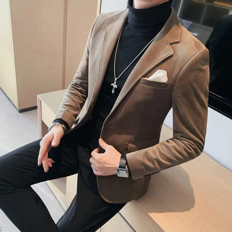 Blazer Hombre Autumn Winter New Fashion Velvet Blazer Jackets For Men Korean Luxury Clothing Slim Fit Formal Suit Coats Black