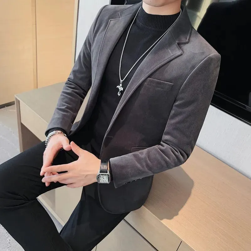 Blazer Hombre Autumn Winter New Fashion Velvet Blazer Jackets For Men Korean Luxury Clothing Slim Fit Formal Suit Coats Black