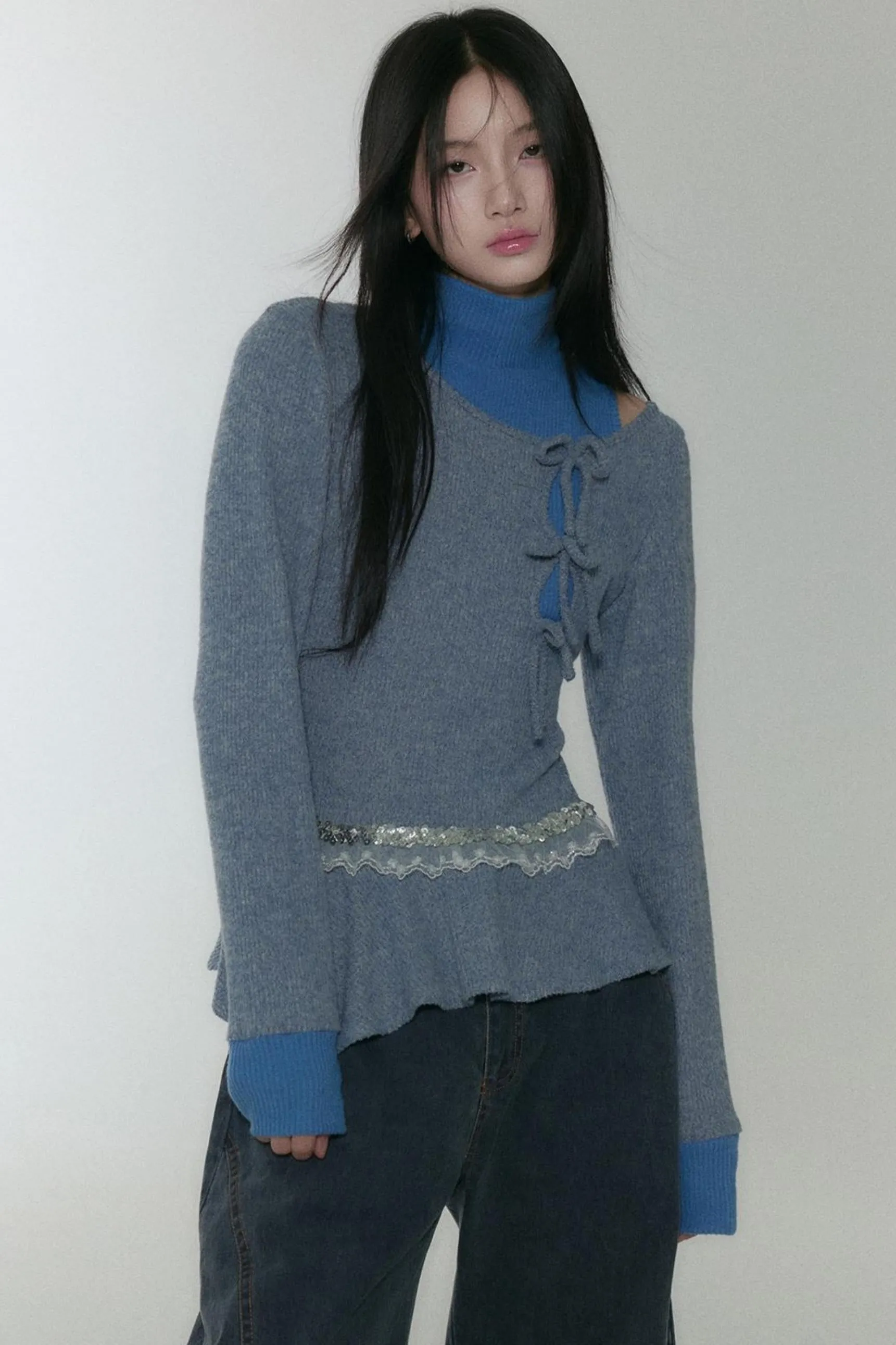 Blue Turtleneck Top