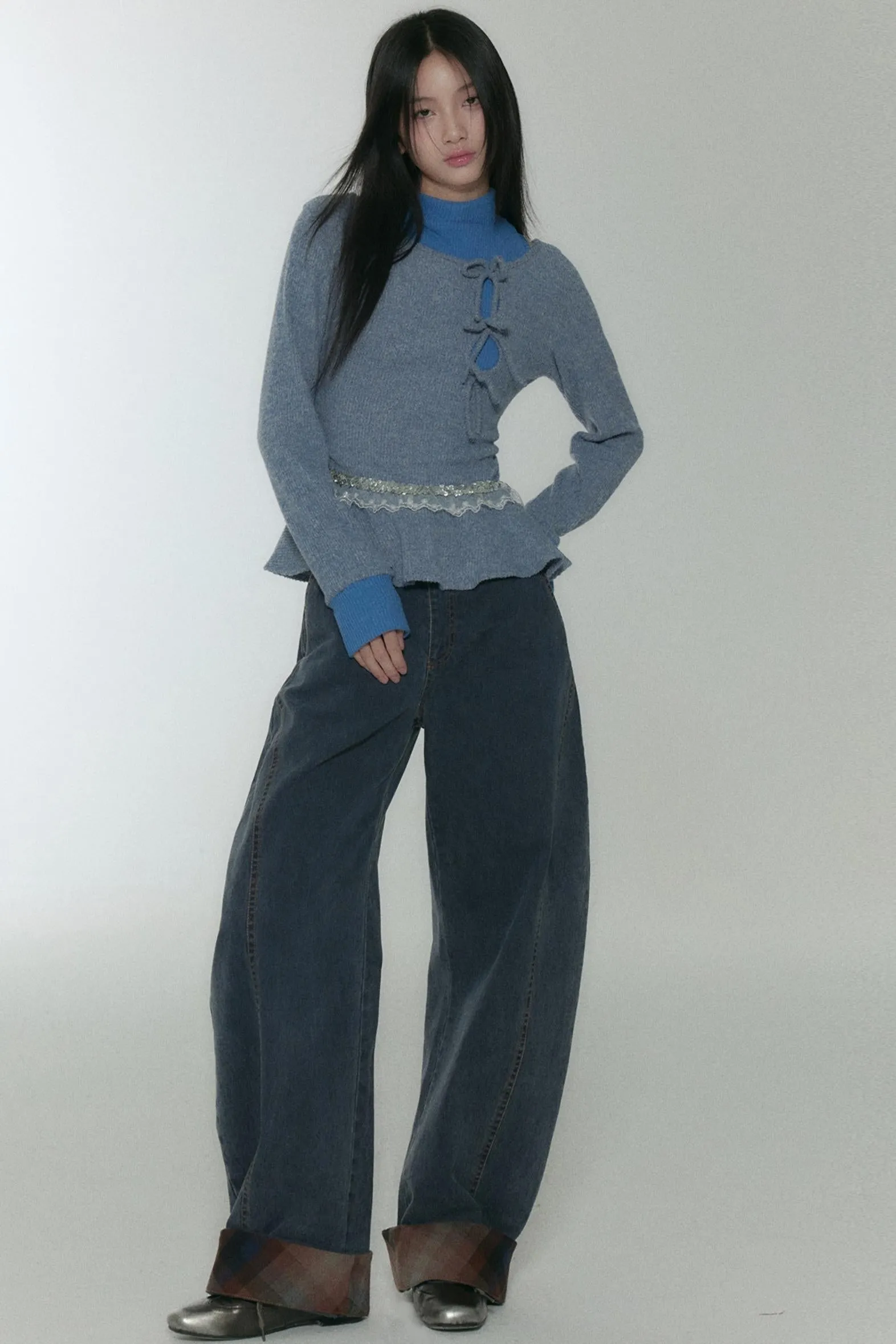 Blue Turtleneck Top