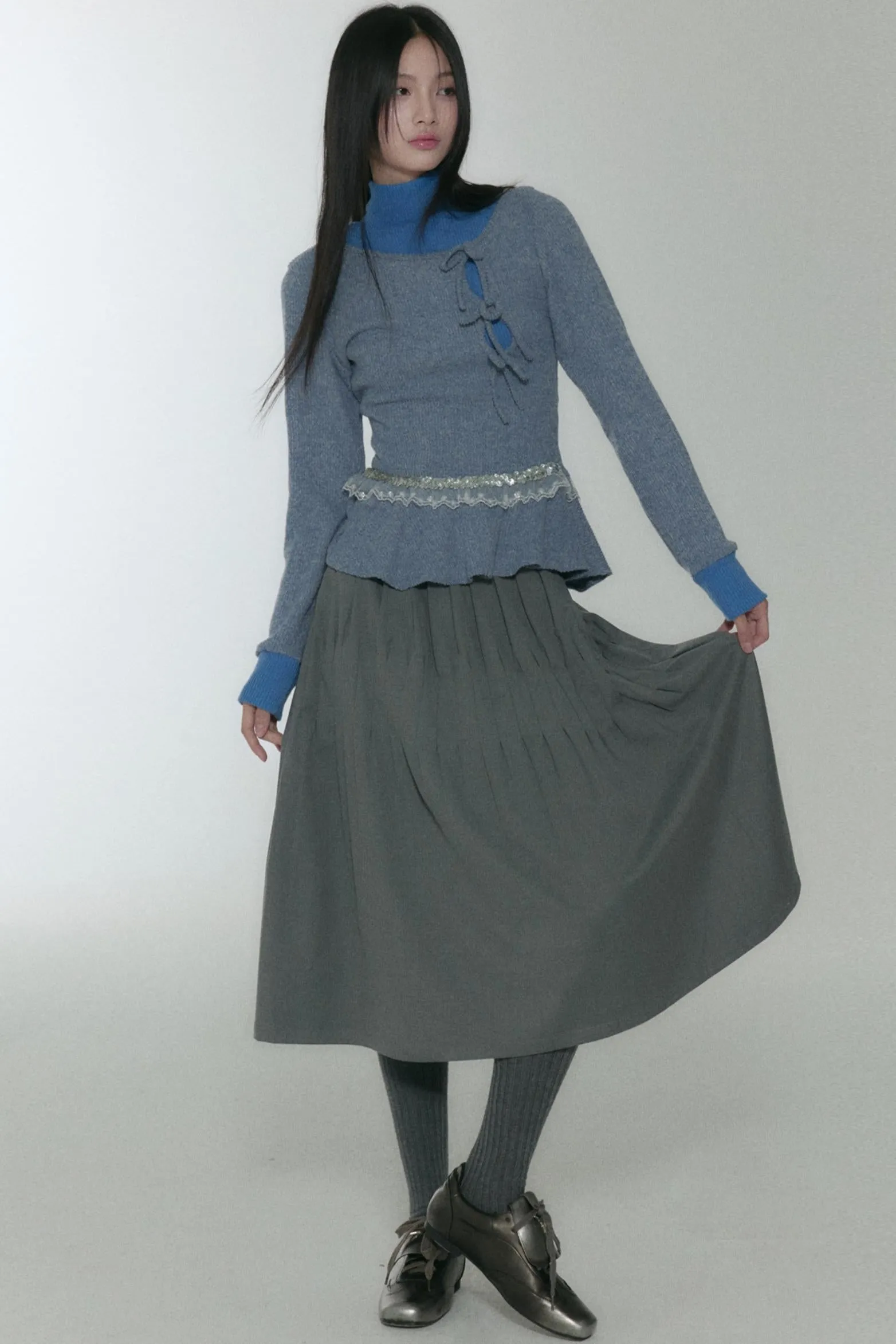 Blue Turtleneck Top