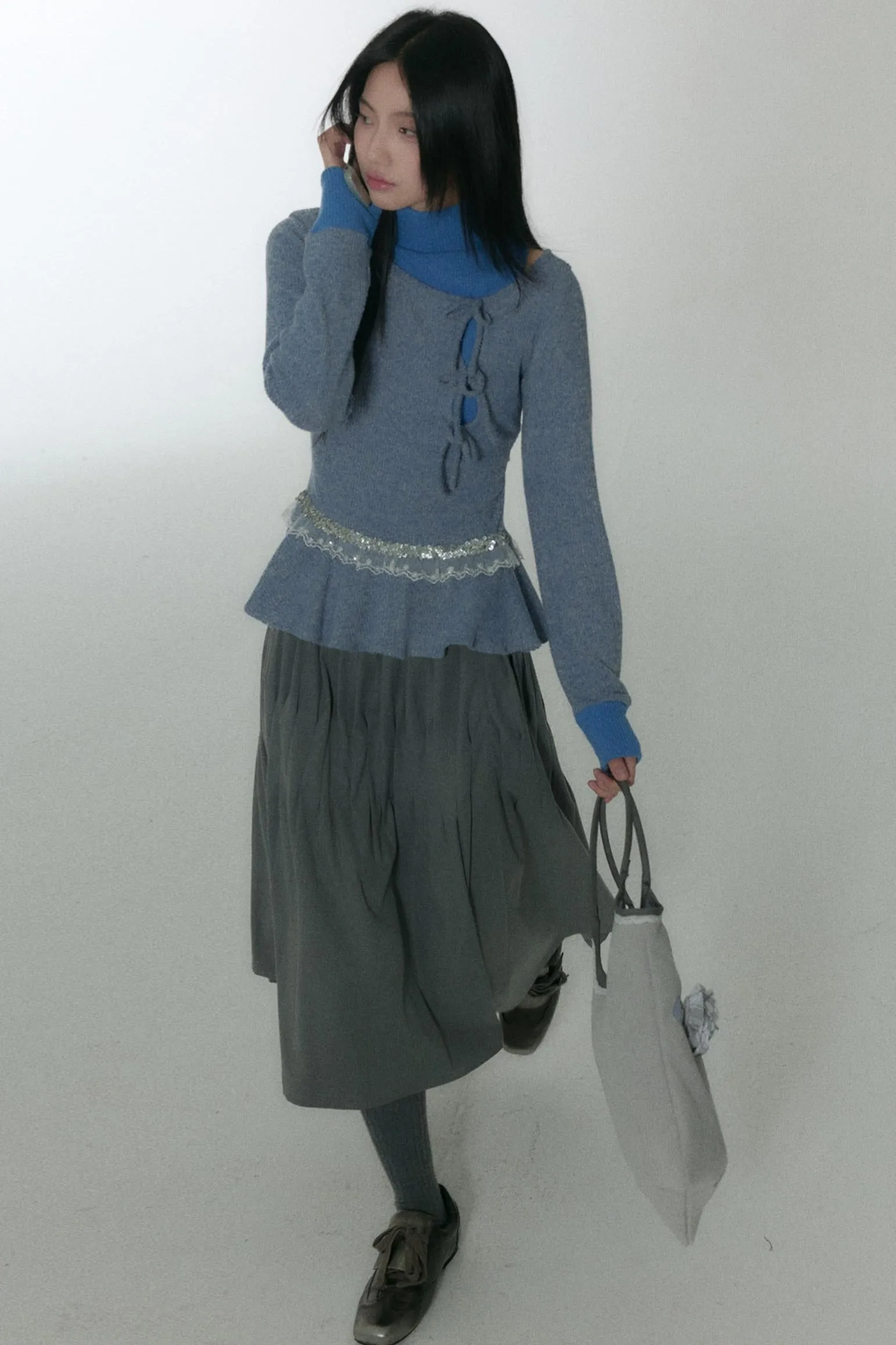 Blue Turtleneck Top