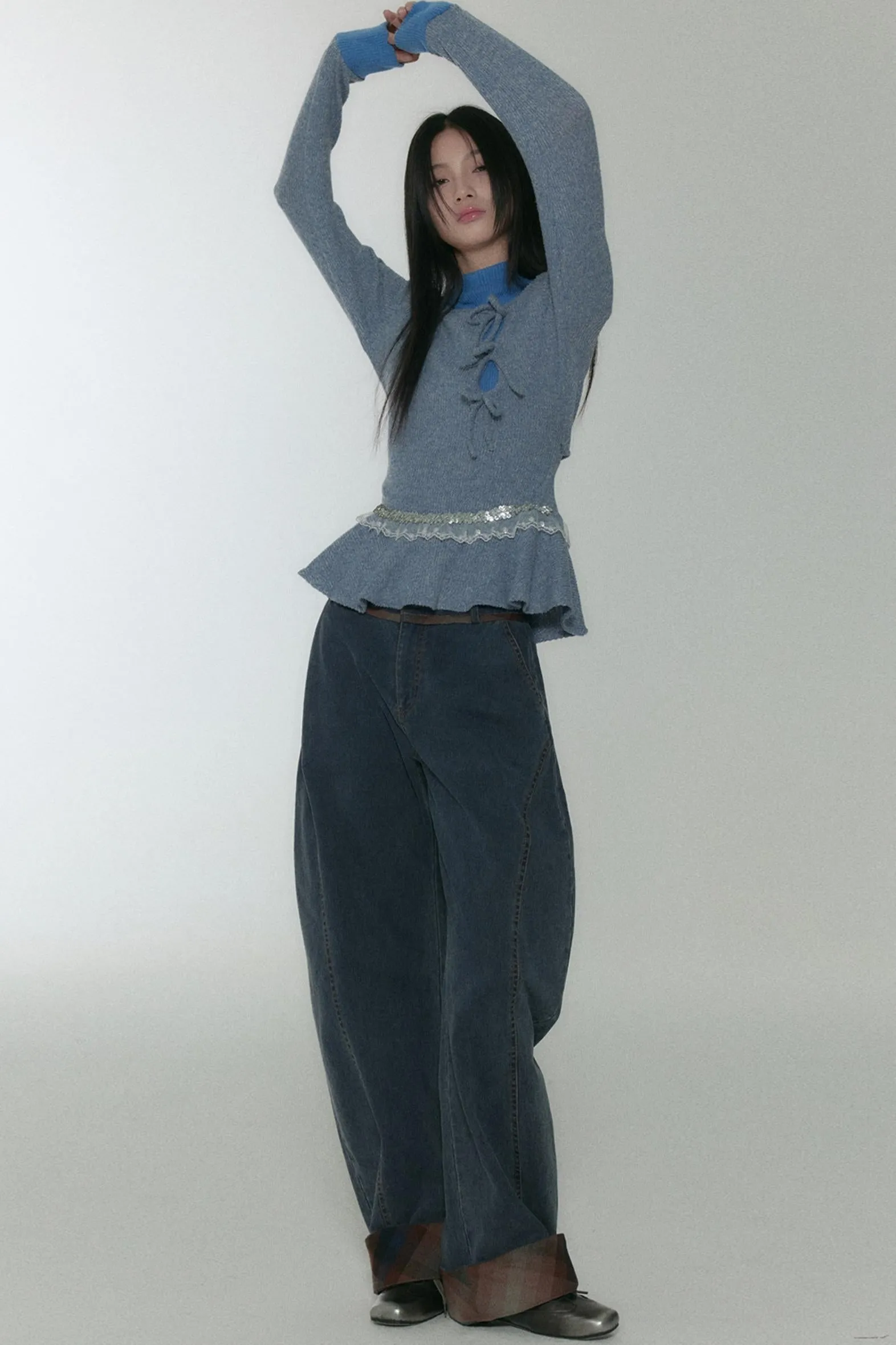 Blue Turtleneck Top