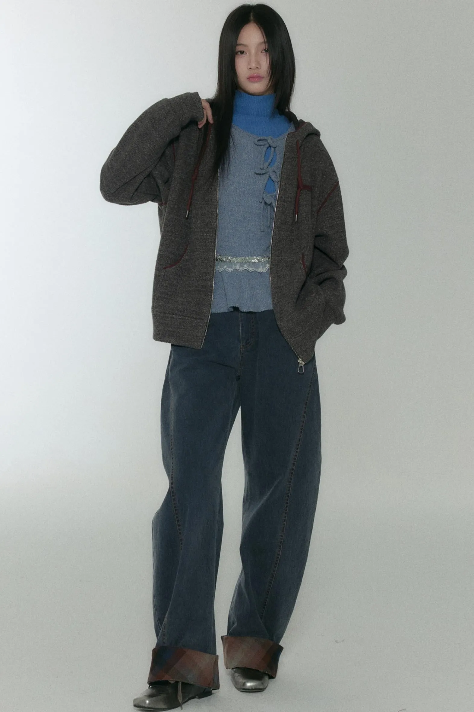 Blue Turtleneck Top