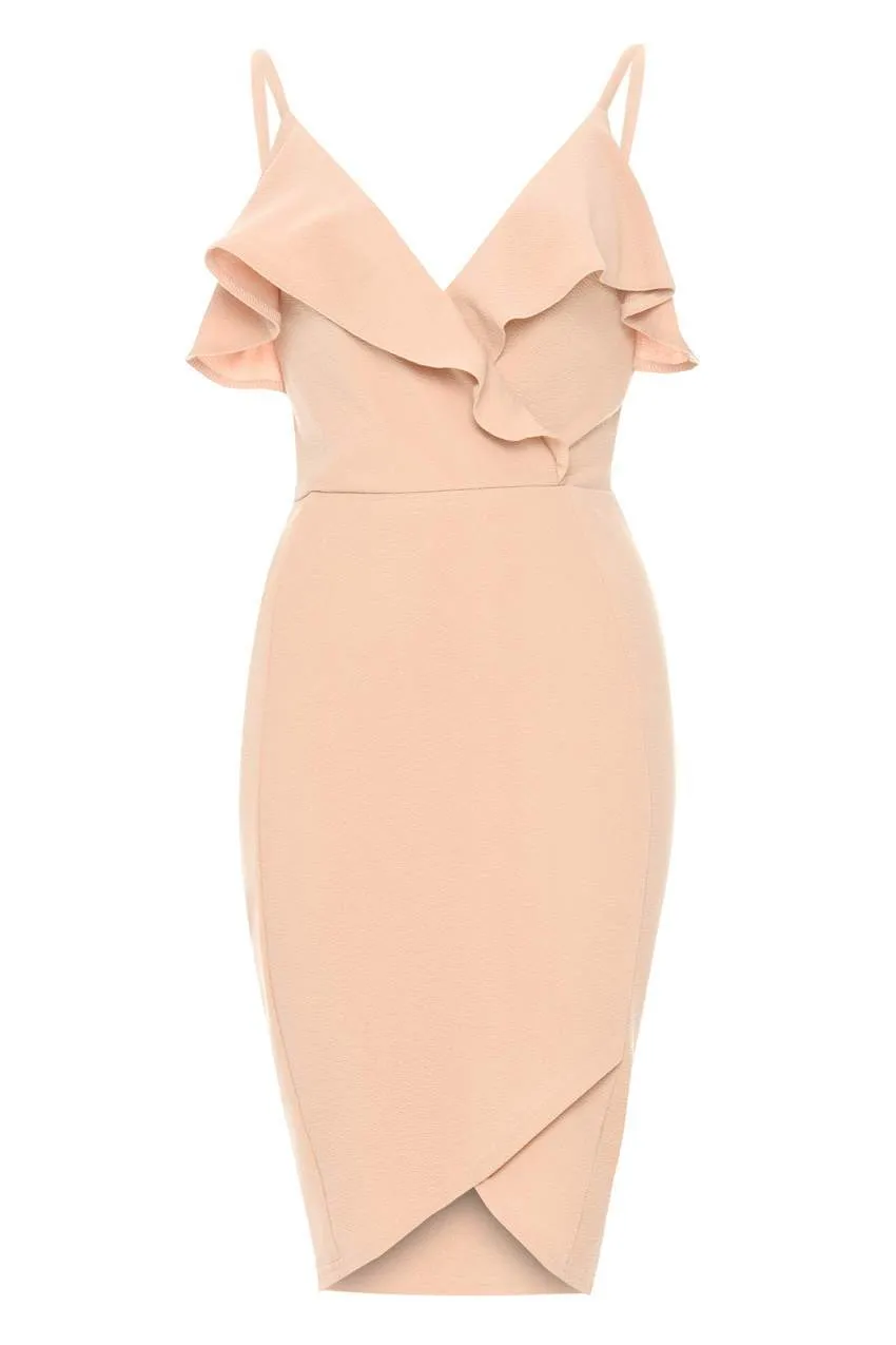 Blush Wrap Over Dress Featuring  Frill Detail
