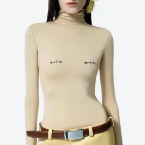 Bodycon Piercing Top with Faux Nipple Piercings for Y2K Style