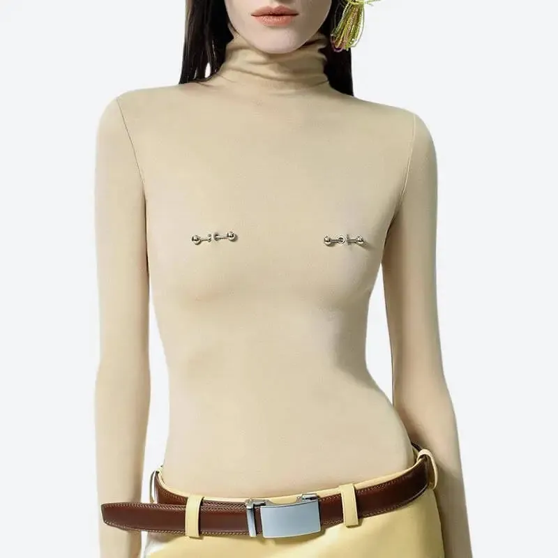 Bodycon Piercing Top with Faux Nipple Piercings for Y2K Style