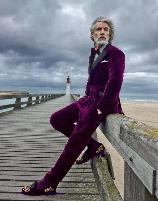 Bonsir Purple Velvet Slim Fit Men Suit Blazers Groomsmen Tuxedos Prom Casual Velour Mens Suit Wedding Groom Clothes(Jacket Pants)