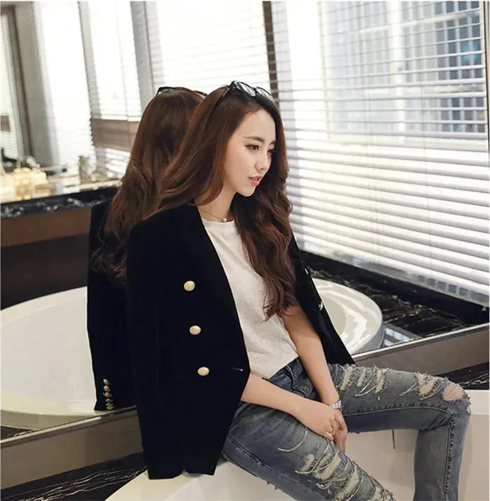 Brand New Fashion Spring Autumn Women Wine Black Slim Velvet Blazer Jacket Double Breasted Simple Lady Blazers OL Clothing