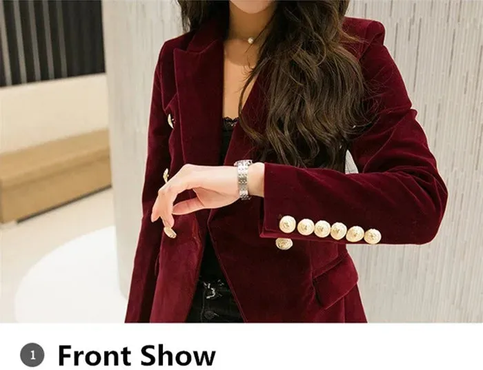 Brand New Fashion Spring Autumn Women Wine Black Slim Velvet Blazer Jacket Double Breasted Simple Lady Blazers OL Clothing