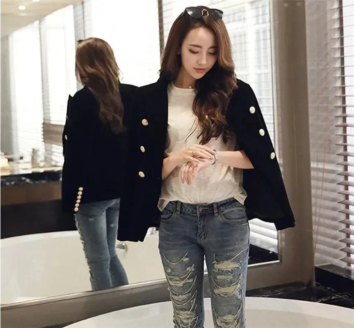 Brand New Fashion Spring Autumn Women Wine Black Slim Velvet Blazer Jacket Double Breasted Simple Lady Blazers OL Clothing