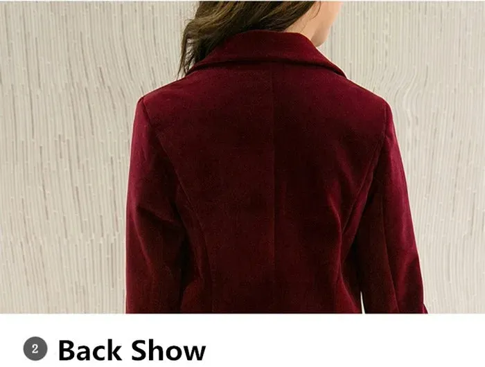 Brand New Fashion Spring Autumn Women Wine Black Slim Velvet Blazer Jacket Double Breasted Simple Lady Blazers OL Clothing