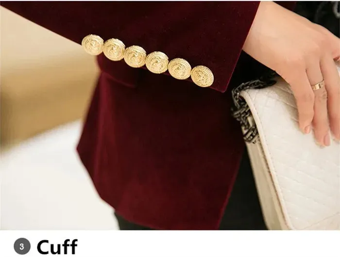 Brand New Fashion Spring Autumn Women Wine Black Slim Velvet Blazer Jacket Double Breasted Simple Lady Blazers OL Clothing