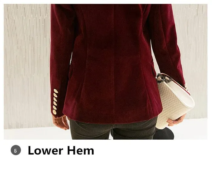 Brand New Fashion Spring Autumn Women Wine Black Slim Velvet Blazer Jacket Double Breasted Simple Lady Blazers OL Clothing