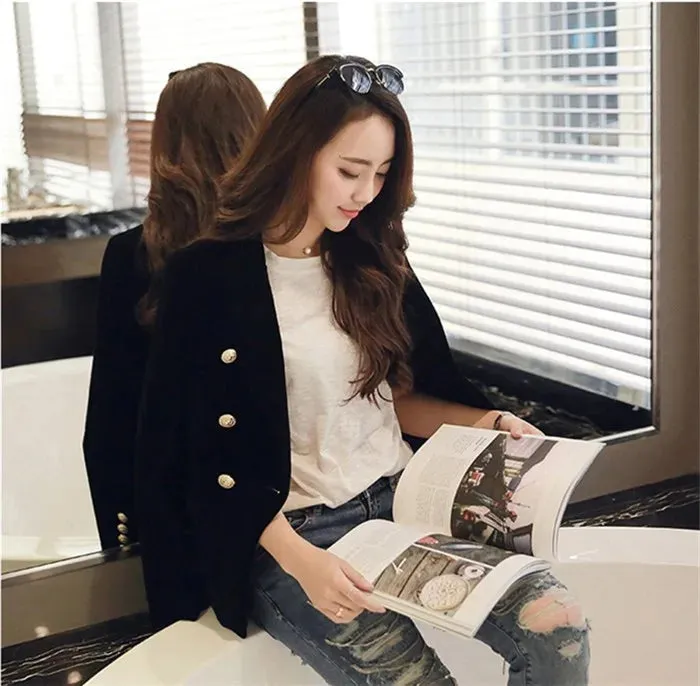 Brand New Fashion Spring Autumn Women Wine Black Slim Velvet Blazer Jacket Double Breasted Simple Lady Blazers OL Clothing