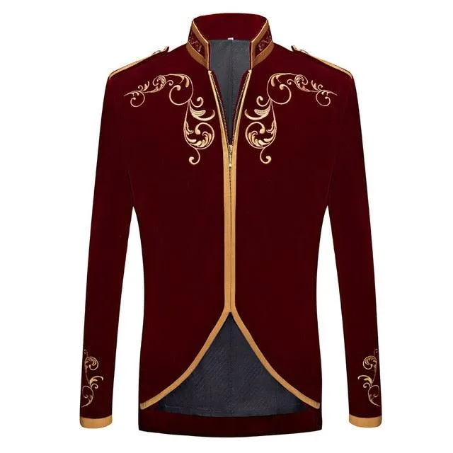 British Style Velvet Gold Embroidery Blazer