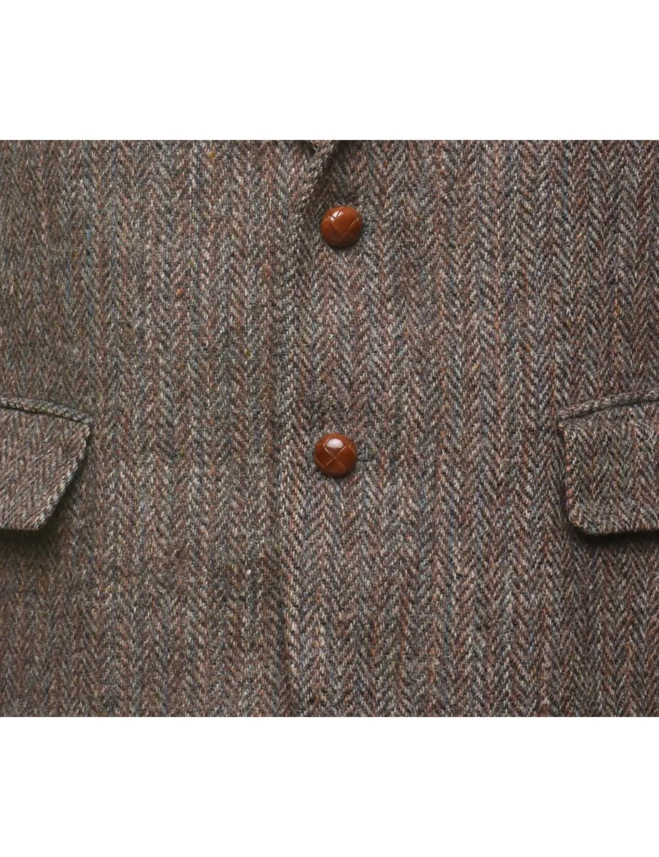 Brown Harris Tweed Herringbone Tweed Blazer - L