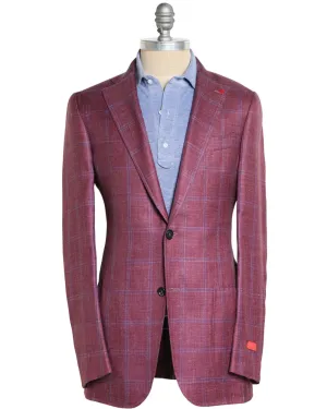 Burgundy and Navy Wool Blend Windowpane Sportcoat