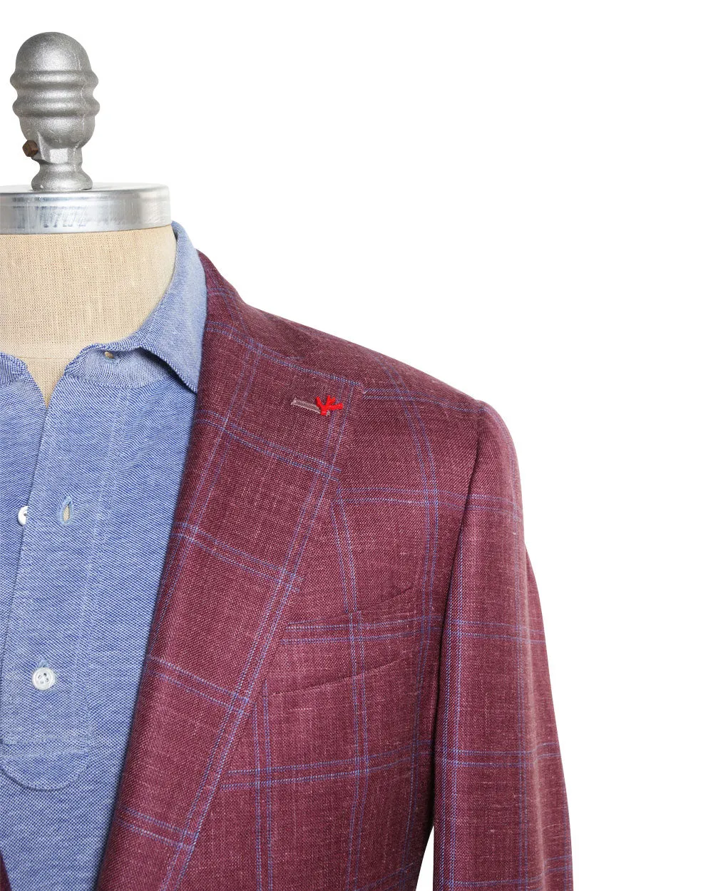 Burgundy and Navy Wool Blend Windowpane Sportcoat