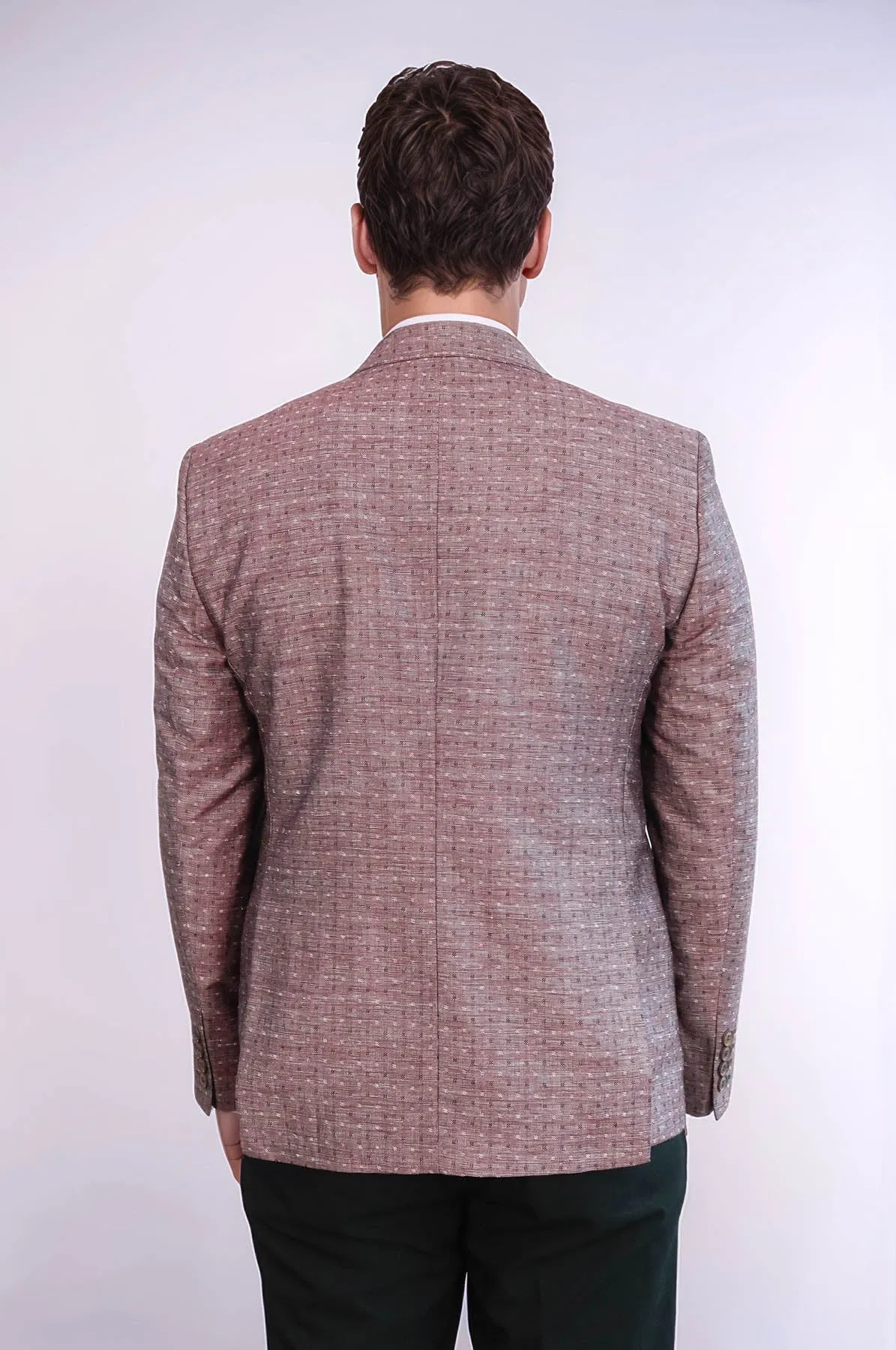 Burgundy Linen Dot Patterned Jacket | Wessi