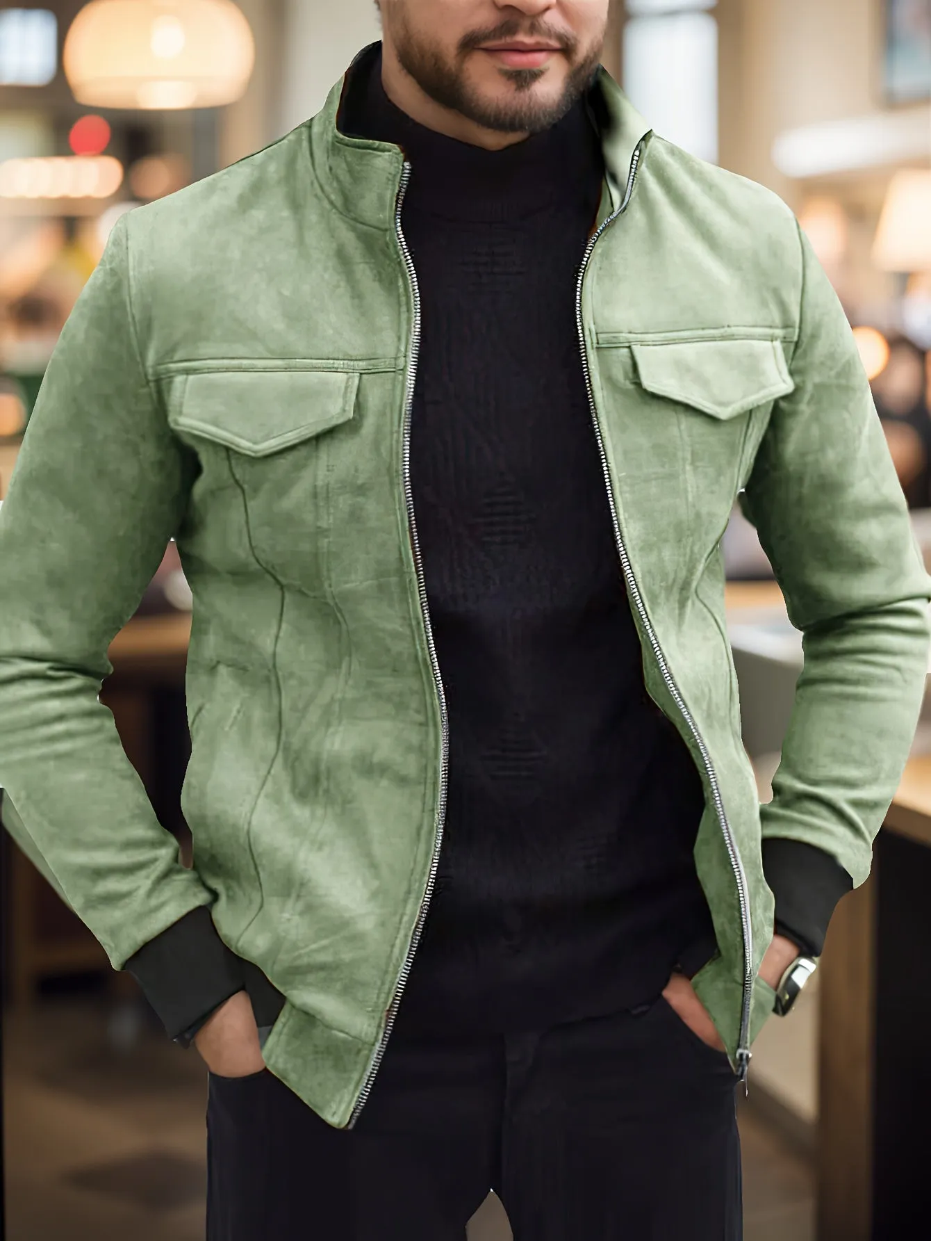 Casual warm suede velvet print jacket for men | Ideal for fall/winter