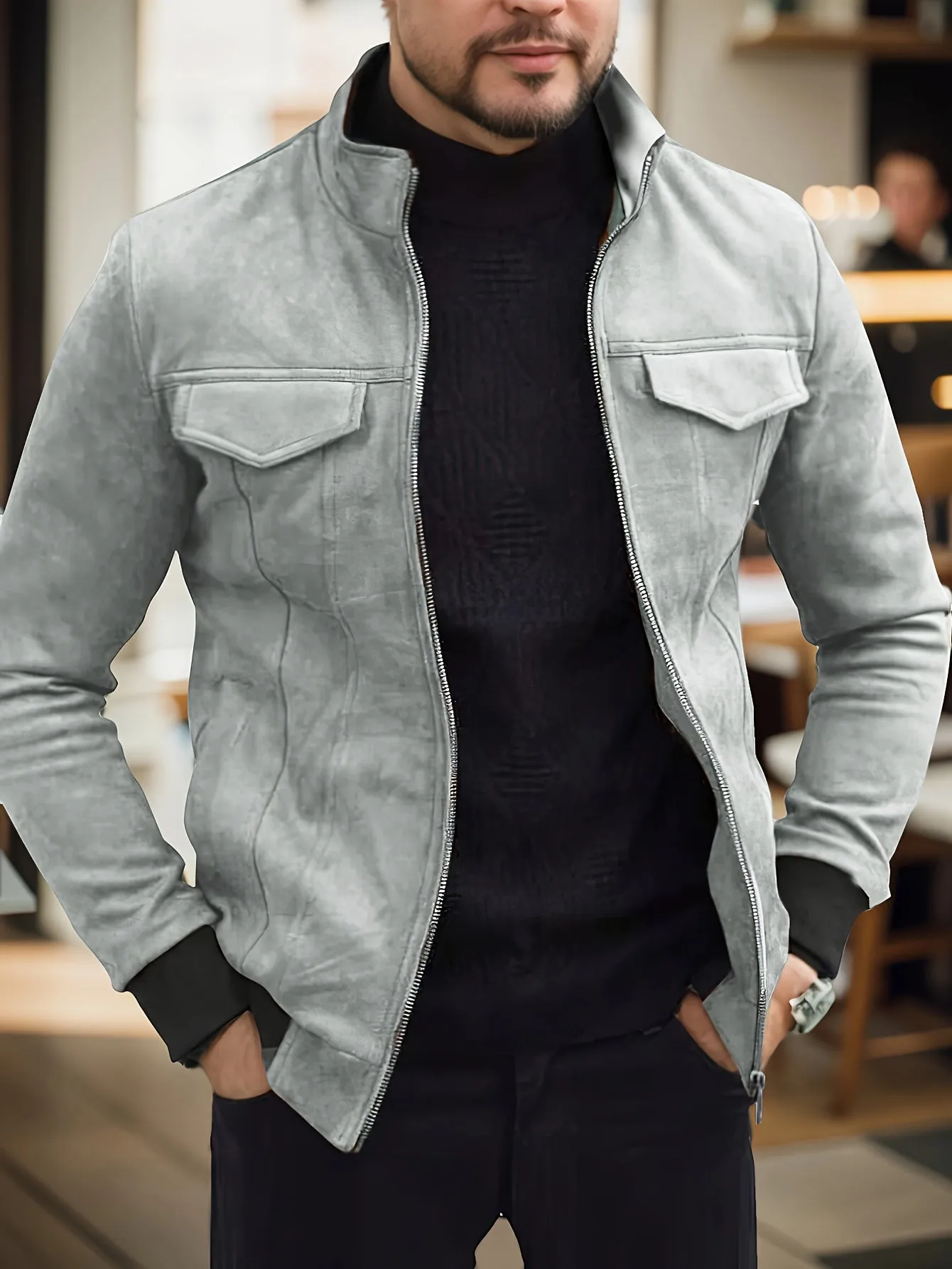 Casual warm suede velvet print jacket for men | Ideal for fall/winter