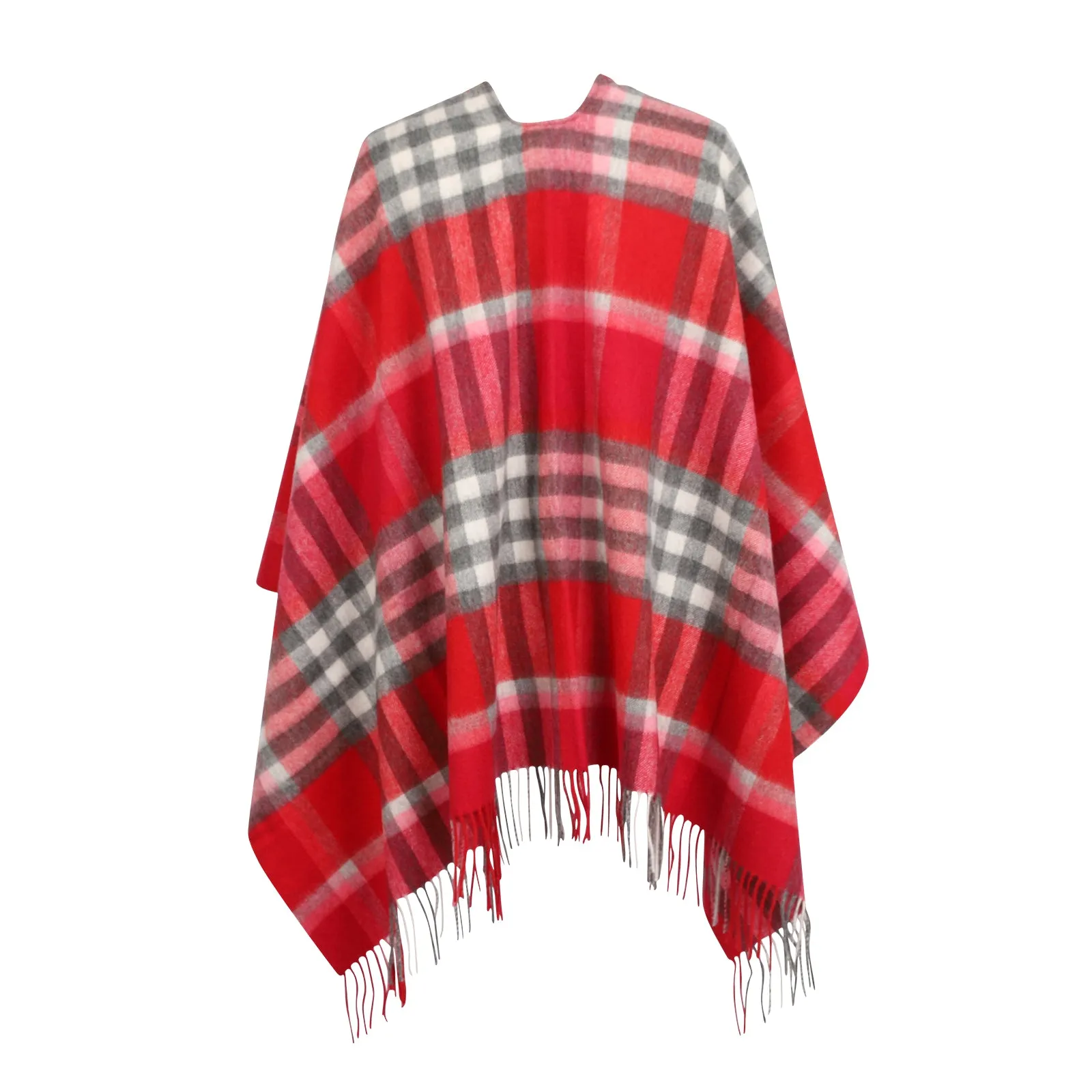 Chequer Tartan 90/10 Cashmere Mini Cape  Red