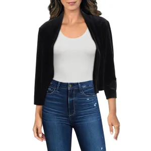 Connected Apparel Womens Petites Crop Velvet Open-Front Blazer