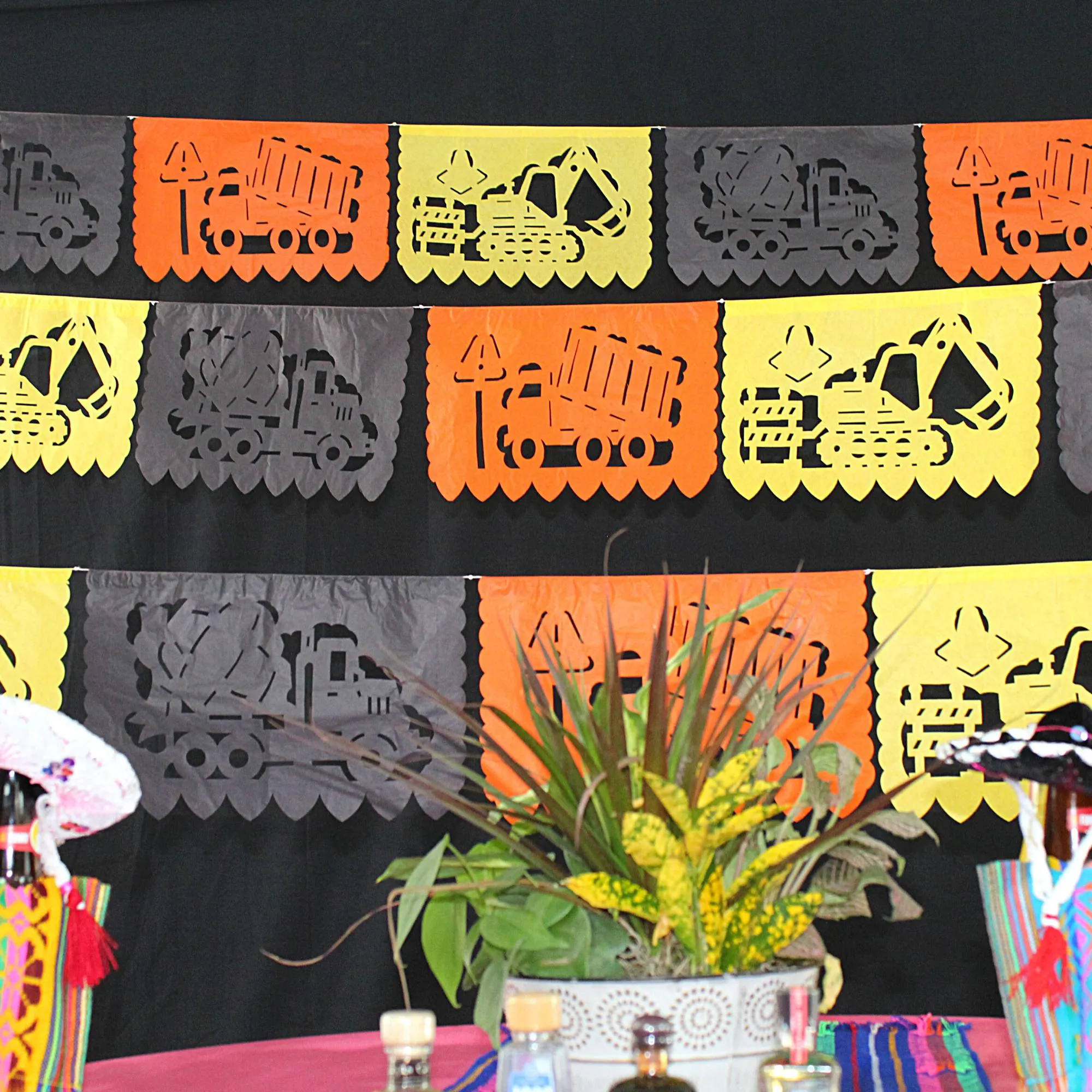 Construction Trucks Papel Picado Banner